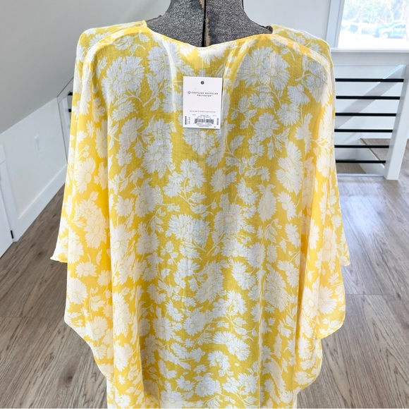 NWT LC Lauren Conrad yellow white floral bohemian tropical kimono beach coverup - Picture 7 of 11